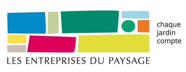 Logo “Les entreprises du paysage” with colorful blocks and the words “chaque jardin compte”