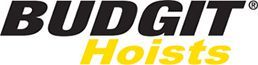 Logo of Budgit Hoists, black text above yellow text.