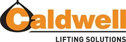 Logo for Caldwell, a lifting solutions company. Orange text with a black teardrop design and the text