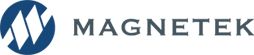 Magnetek logo: blue circle with white diamond-like shapes inside; text