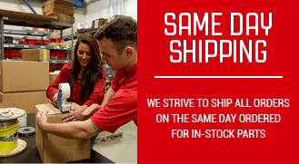 People packing boxes in warehouse; text overlay: 