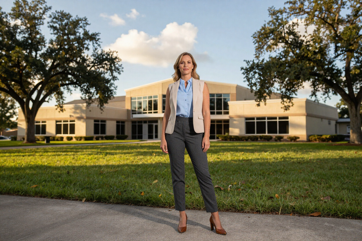 Professional woman outside a Florida office serving Land O' Lakes