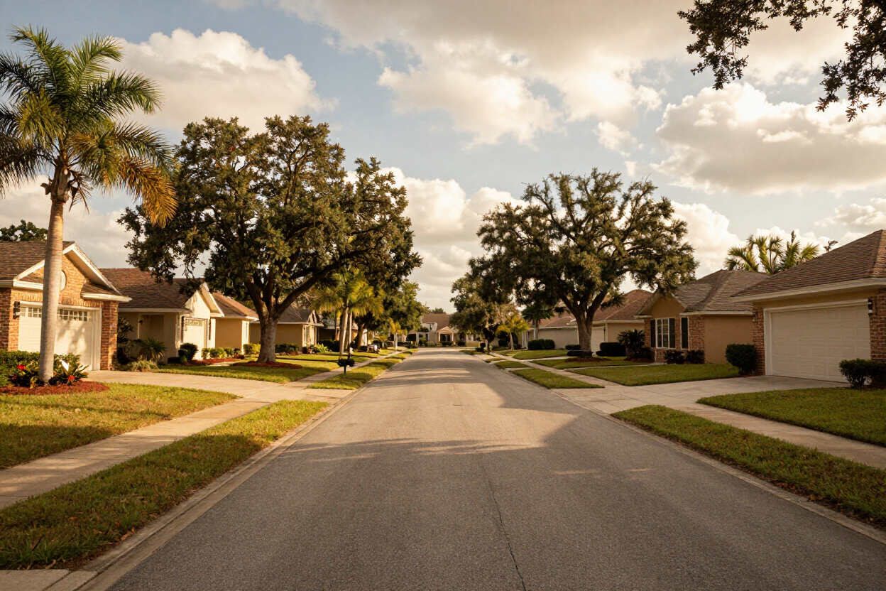 Quiet suburban street in Land O' Lakes, Florida