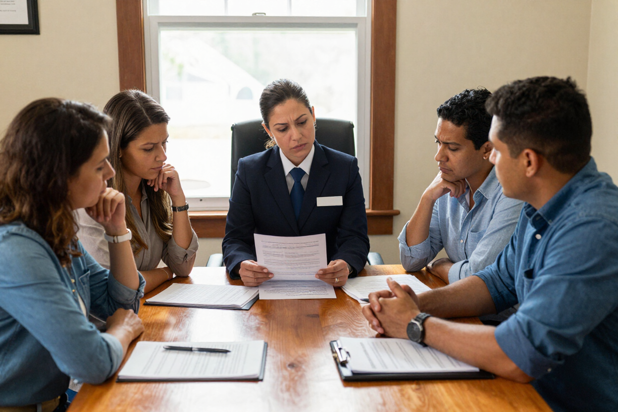 Bail bond agent discussing payment options with a family