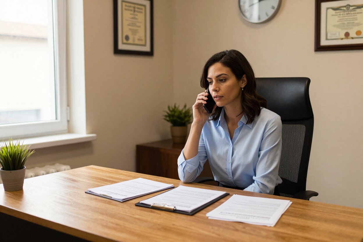 Bail bond agent consulting a client by phone