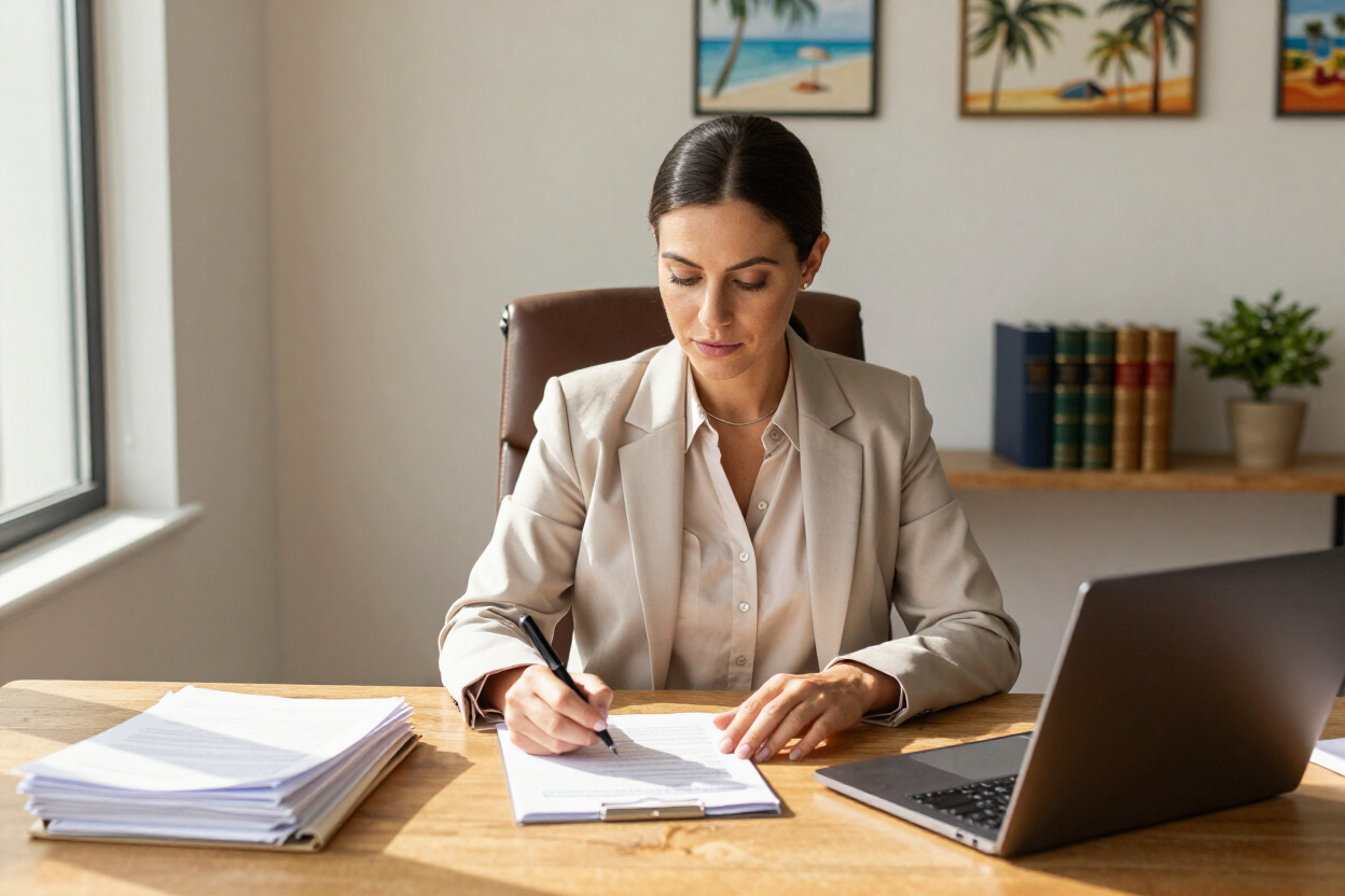 Bail bond agent at desk