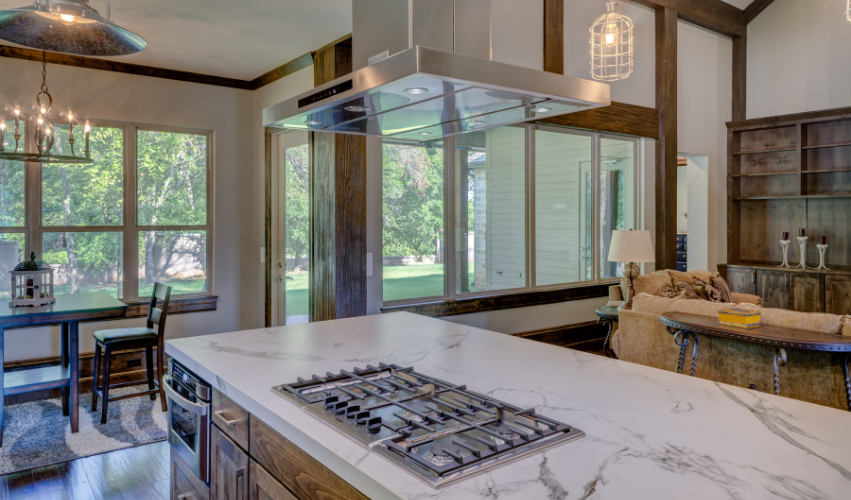 Spacious Kitchen with Island Seating and Outdoor View