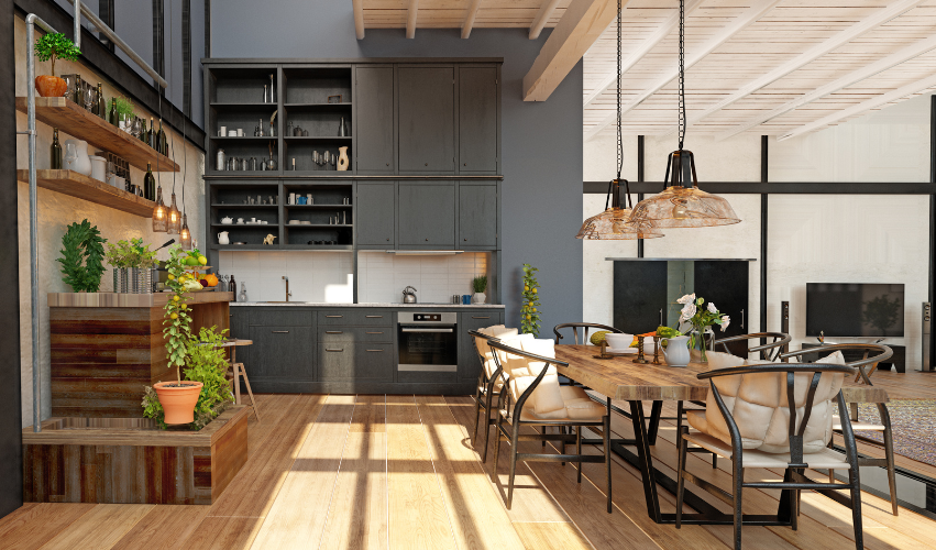 Modern Loft Kitchen and Dining Area