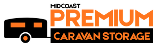 Midcoast Premium Caravan Storage logo with black caravan icon and orange text on white background