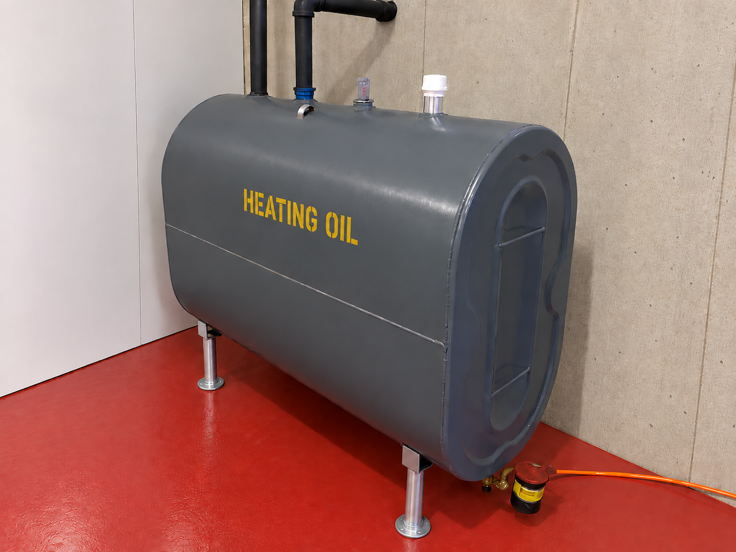 Basement storage tanks are not unusual in the USA Image of a basement heating oil storage tank installation in North America