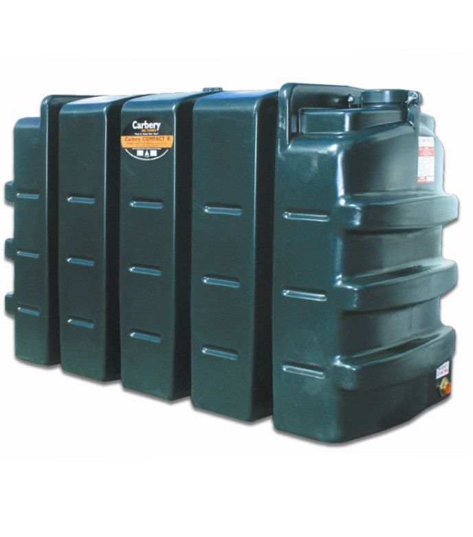 Photograph of Carbery 650R Combi R Slimline Single Skin Plastic Heating Oil Tank, against a white background.