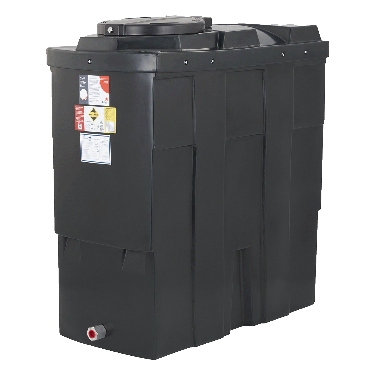 Photograph of Carbery 650RB Plastic Rectangular Slimline Bunded Heating Oil Tank, against a white background.