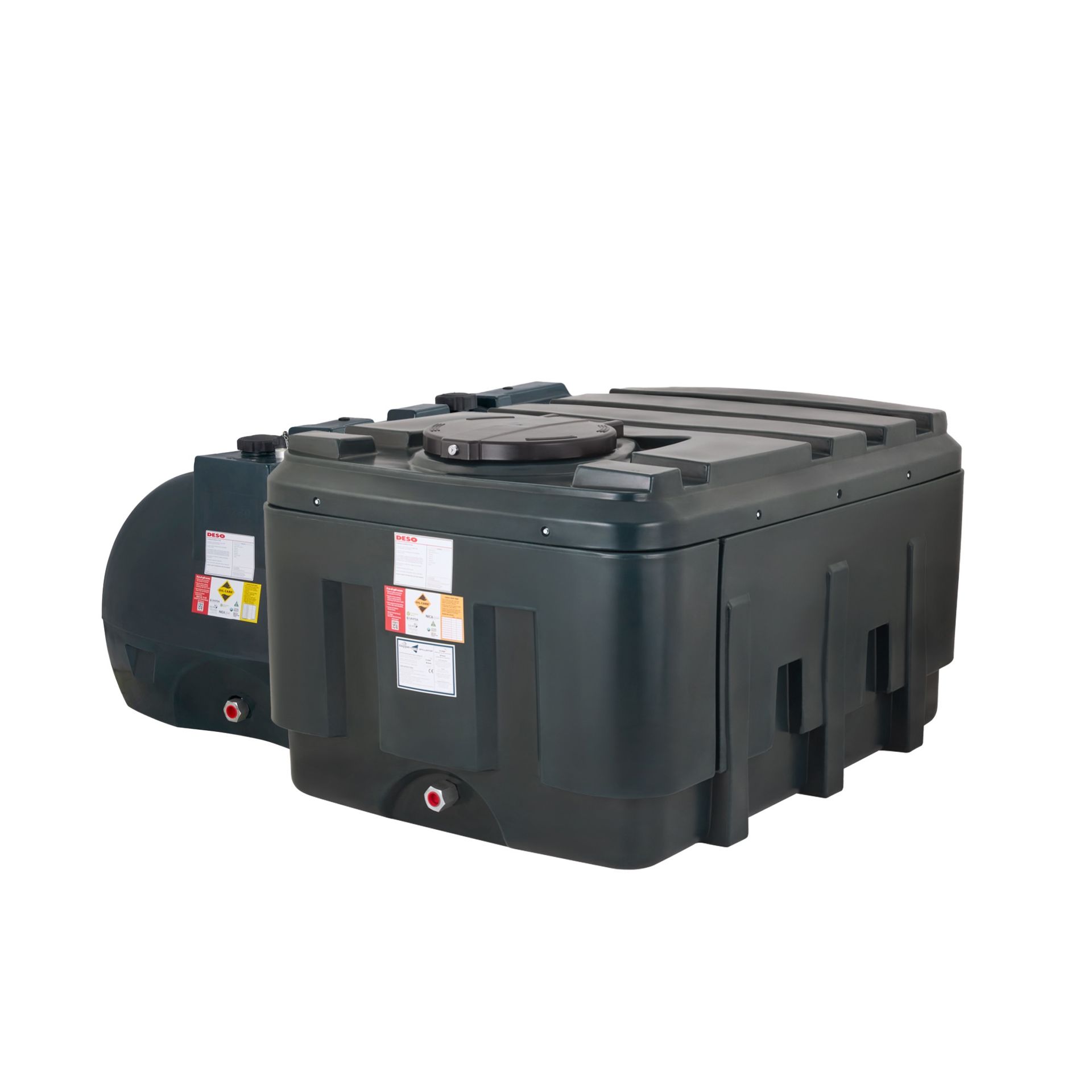 Photograph of DESO Low Profile single skin and bunded plastic heating oil tanks.