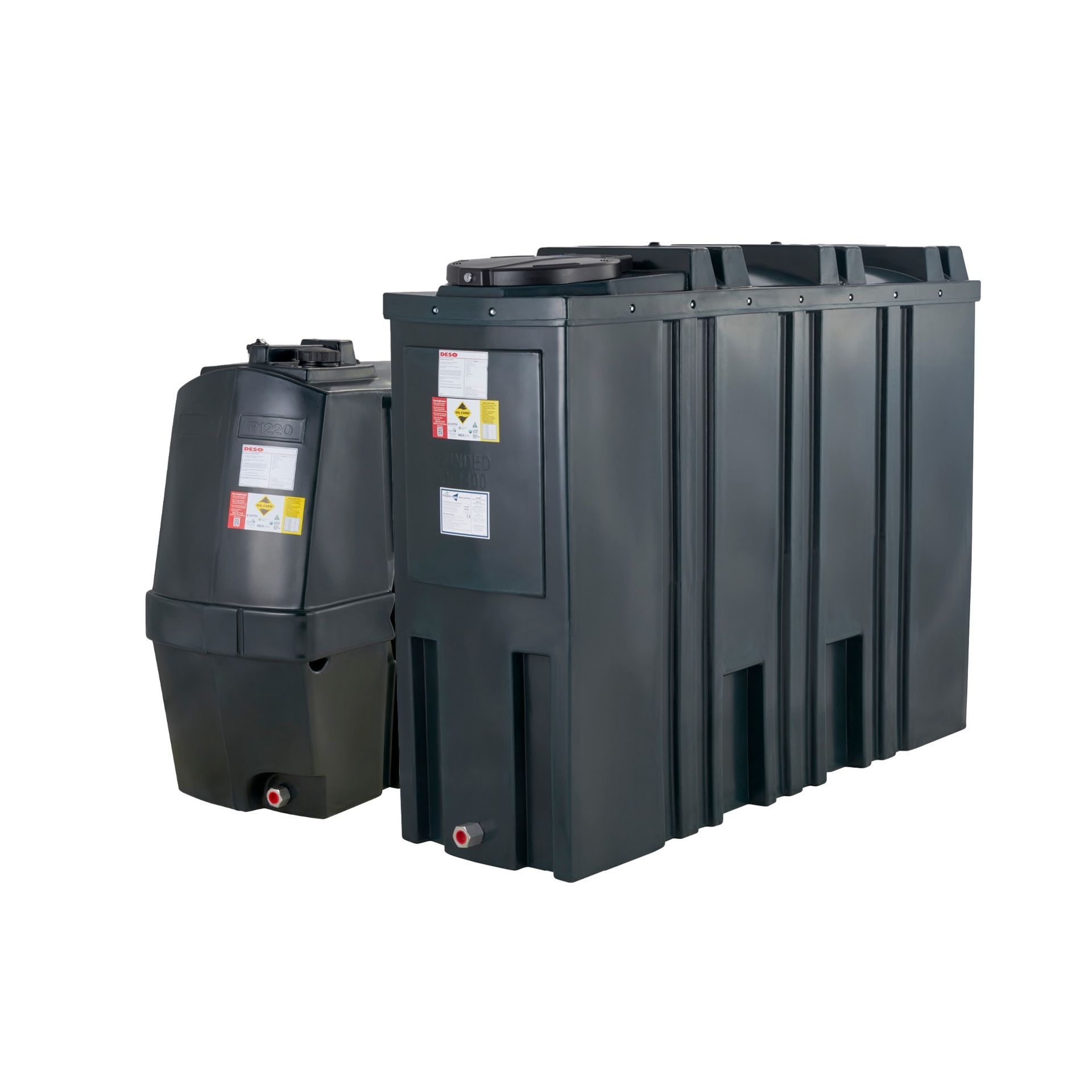 Photograph of DESO Slimline Rectangular single skin plastic heating oil tanks.