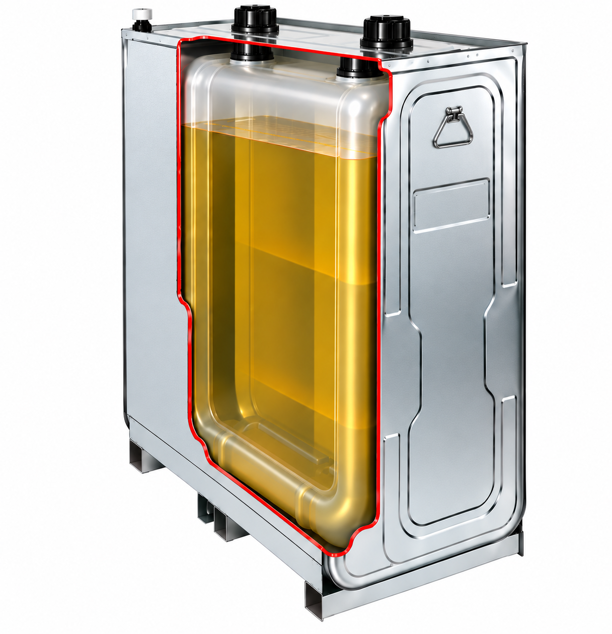 Double-skinned heating oil tanks are unsuitable for fuel storage applications where a Bunded Tank is required. AI generated cut-away image of a double skinned oil tank set against a white background.