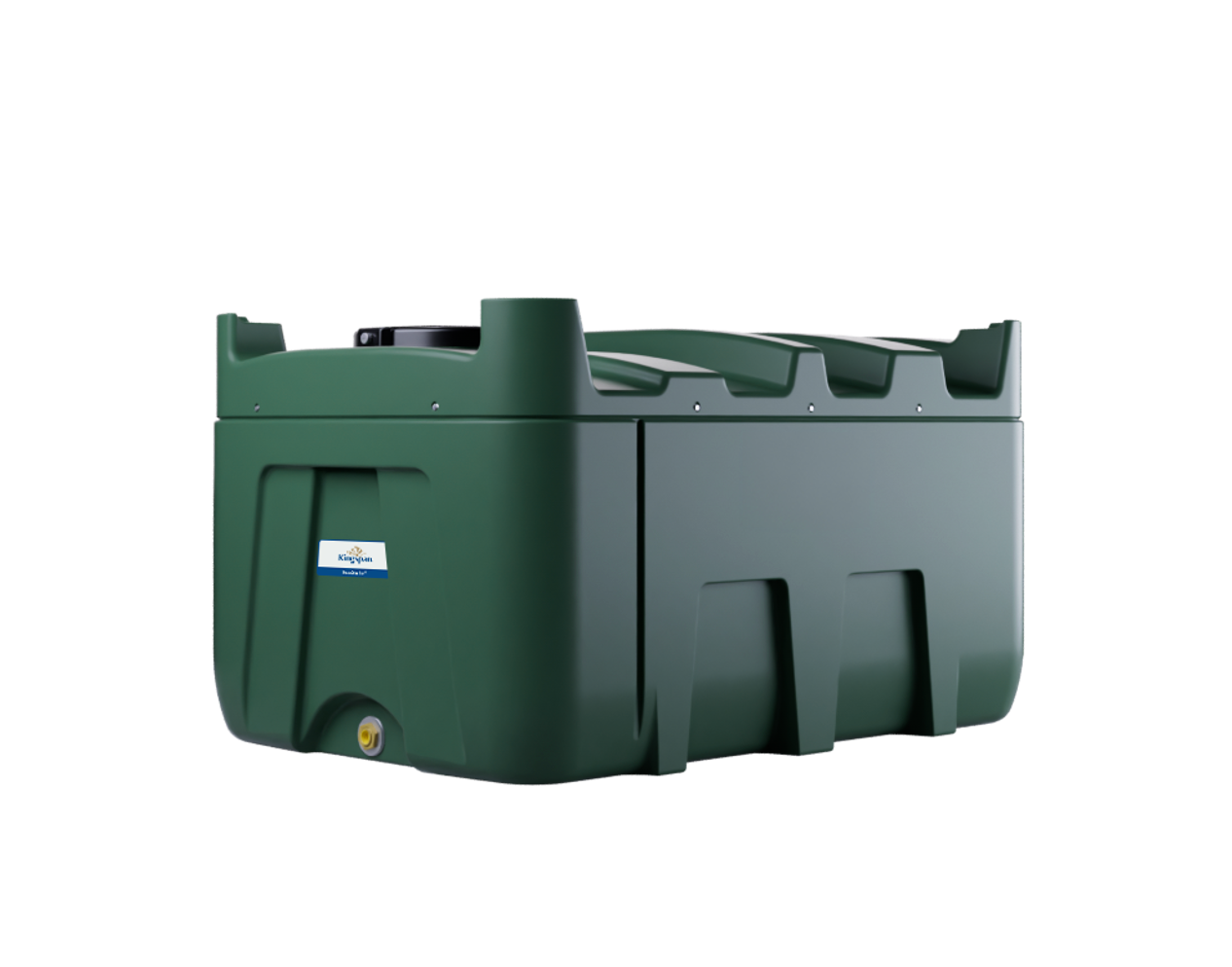 Typically around a metre tall, Low Profile tanks are popular in rural and coastal areas. Photograph of Kingspan Titan EcoSafe 1200ESLP Low Profile Bunded Oil Tank against a white background.