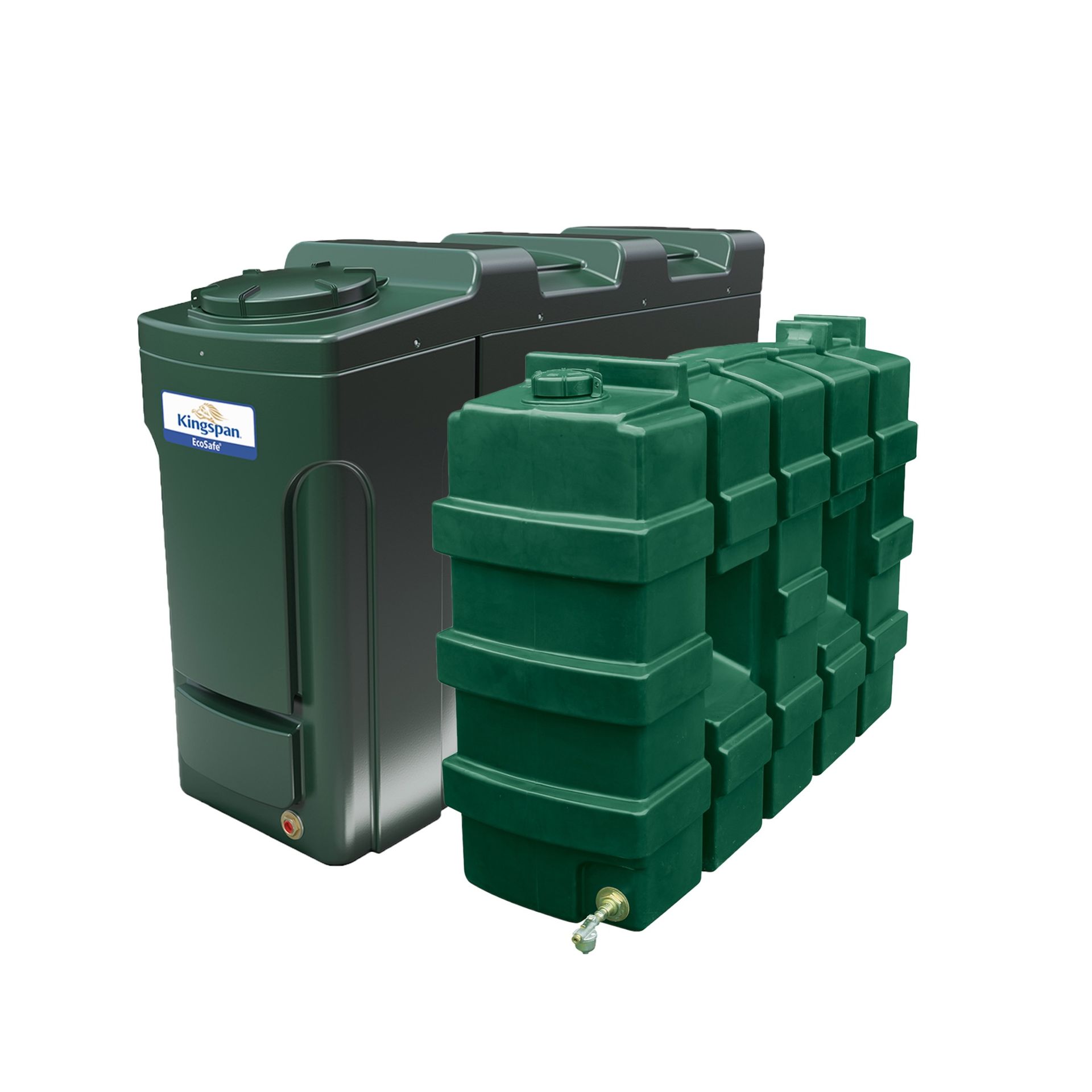 Photograph of Kingspan Titan brand Rectangular Slimline bunded plastic heating oil tanks.