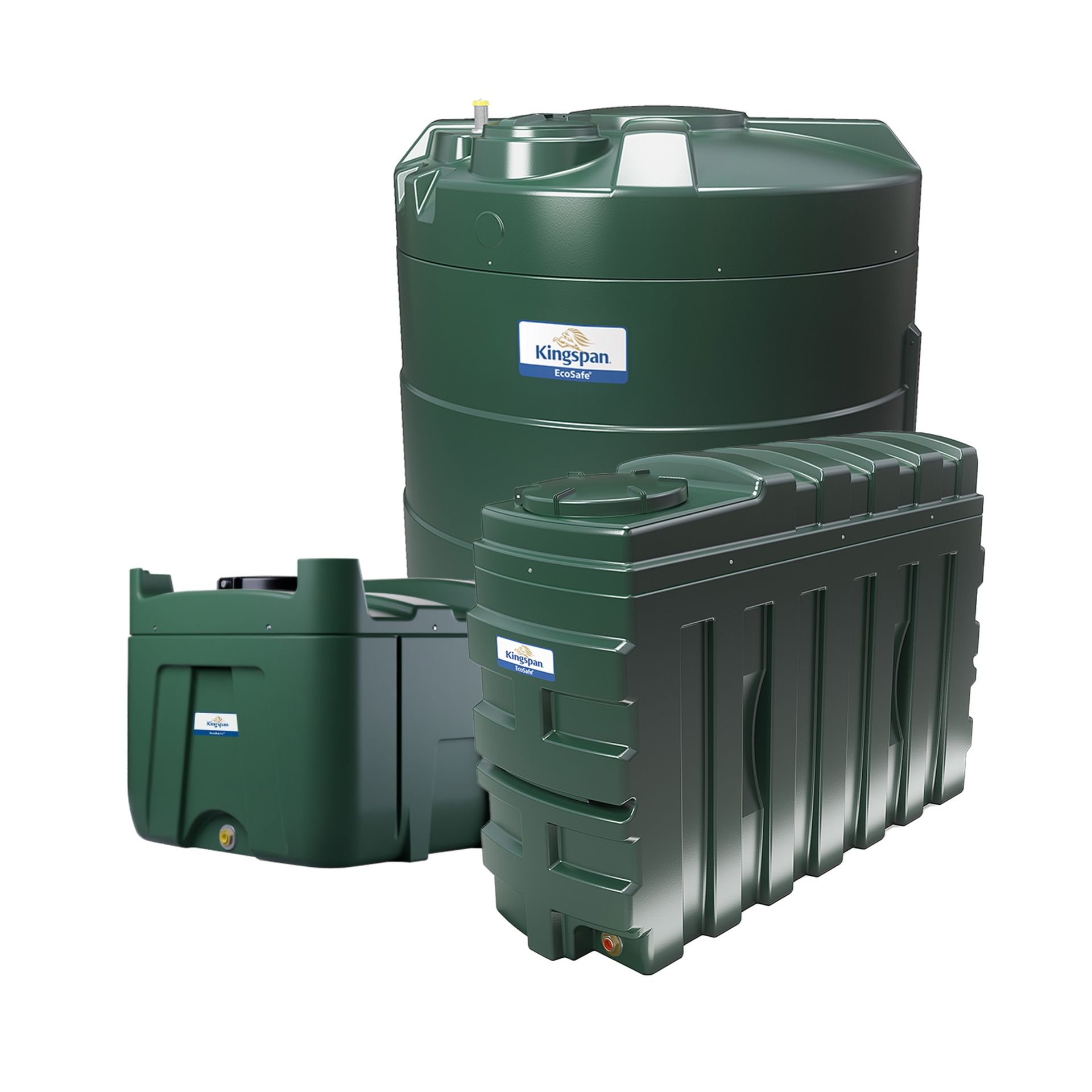 Photograph of Kingspan Titan Vertical, Low Profile and Rectangular bunded heating oil tanks.
