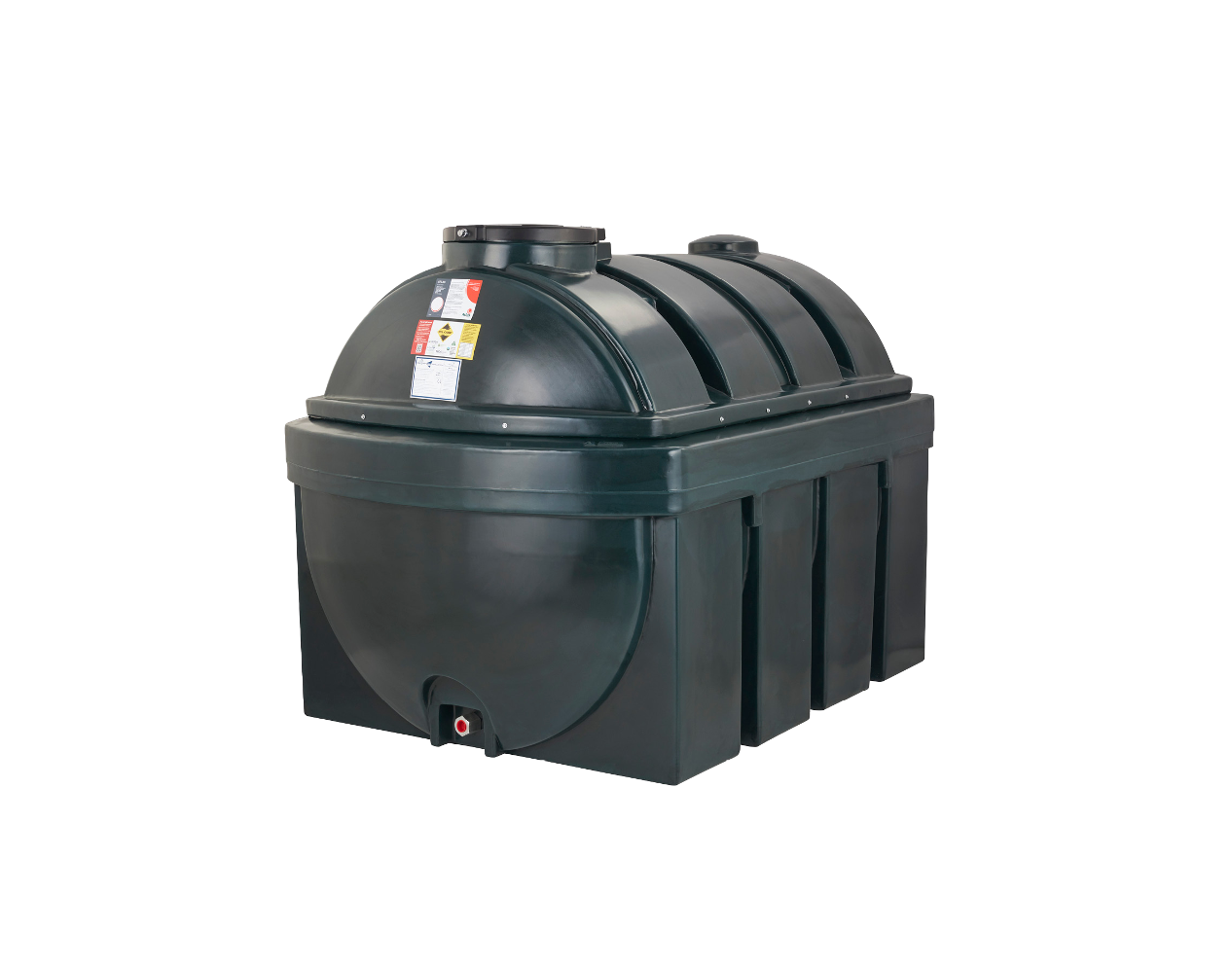 Horizontal oil tanks are popular with customers upgrading from a steel tank Photograph of an Atlas 2500BHA Bunded Horizontal Oil Tank against a white background