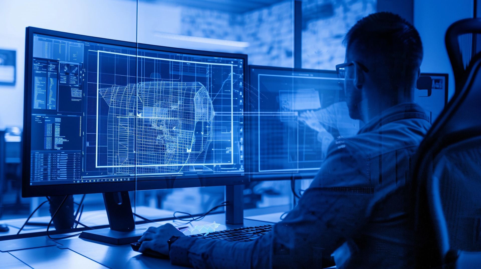 Photograph of a man operating CAD software