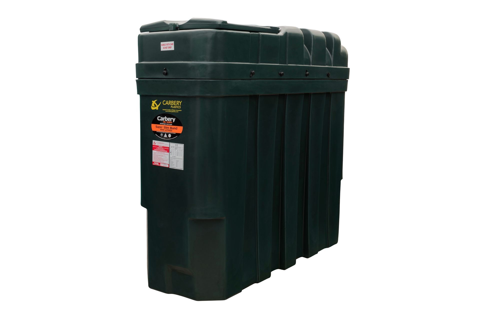 Photograph of a Carbery 1000SB Superslim Bunded Heating Oil Tank against a white background.