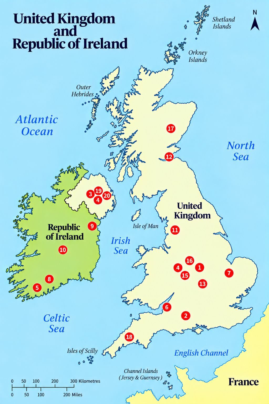 Map of the United Kingdom and Republic of Ireland, showing key oil equipment manufacturing locations