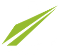 A green arrow with a white line on a white background.