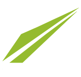 A green arrow with a white line on a white background.