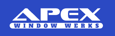 Logo for Apex Window Werks. White text on a blue background.