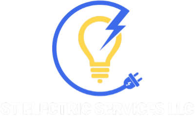 Blue and yellow lightbulb logo with a lightning bolt and plug icon