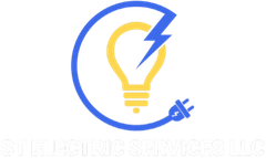 Blue and yellow lightbulb logo with a lightning bolt and plug icon