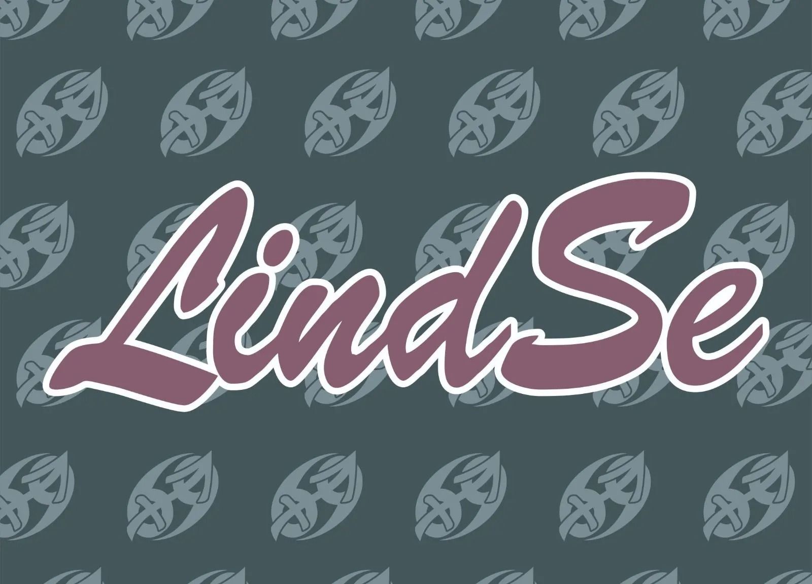 Texto estilizado “LindSe” en letra cursiva rosa sobre un fondo gris estampado.