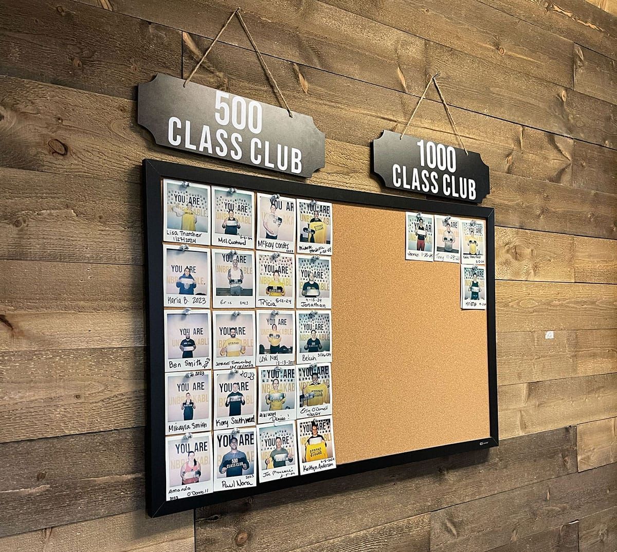 Corkboard with baseball cards, labeled