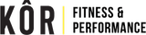 Logo for K&ocirc;r Fitness & Performance. Black text with yellow vertical line.