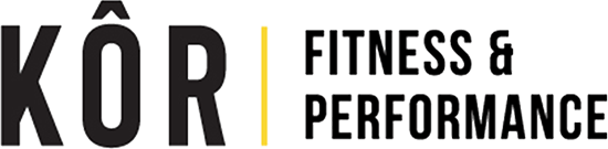 Logo for K&ocirc;r Fitness & Performance. Black text with yellow vertical line.