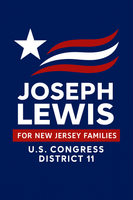 Joseph Lewis campaign sign: white star, red-white-blue stripes, “For New Jersey Families,” U.S. Congress District 11
