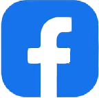 A blue and white facebook logo on a white background.