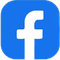 A blue and white facebook logo on a white background.