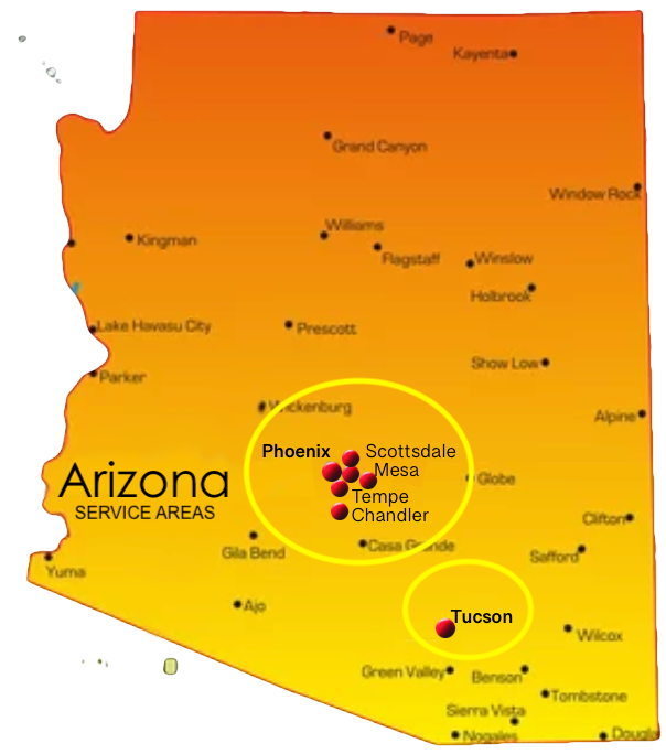 A map of arizona showing the service areas