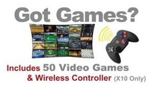 A poster that says got games includes 50 video games and wireless controller