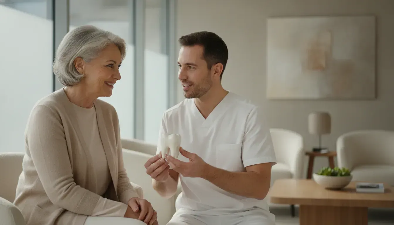 Older adult discussing dental implant options with a dentist