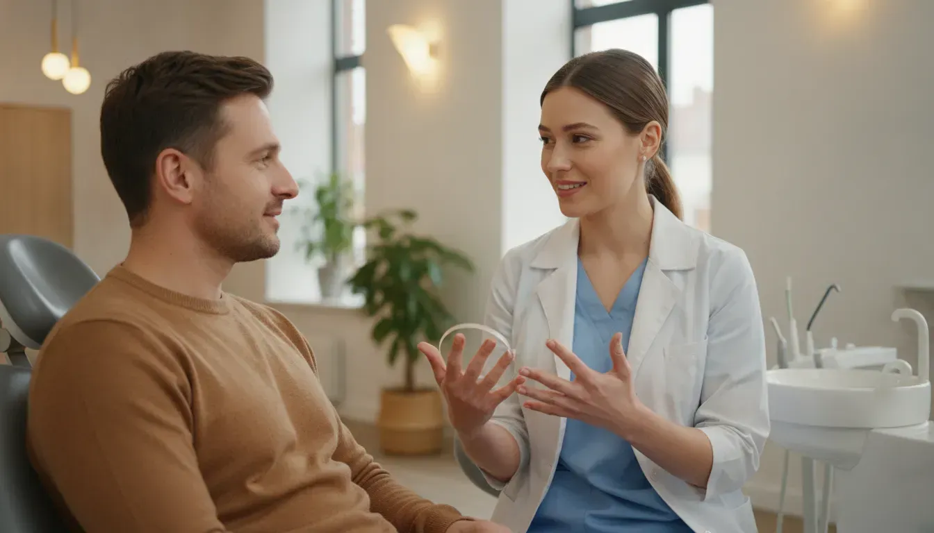 Dentist discussing tooth extraction cost without insurance with a patient