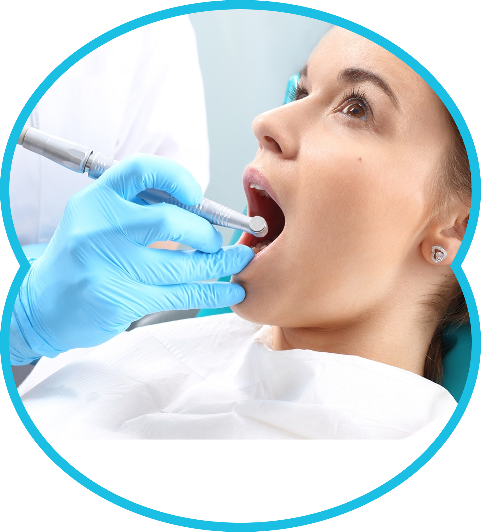 Dental injection being administered to a patient in a clinic, with gloved hands and a syringe.