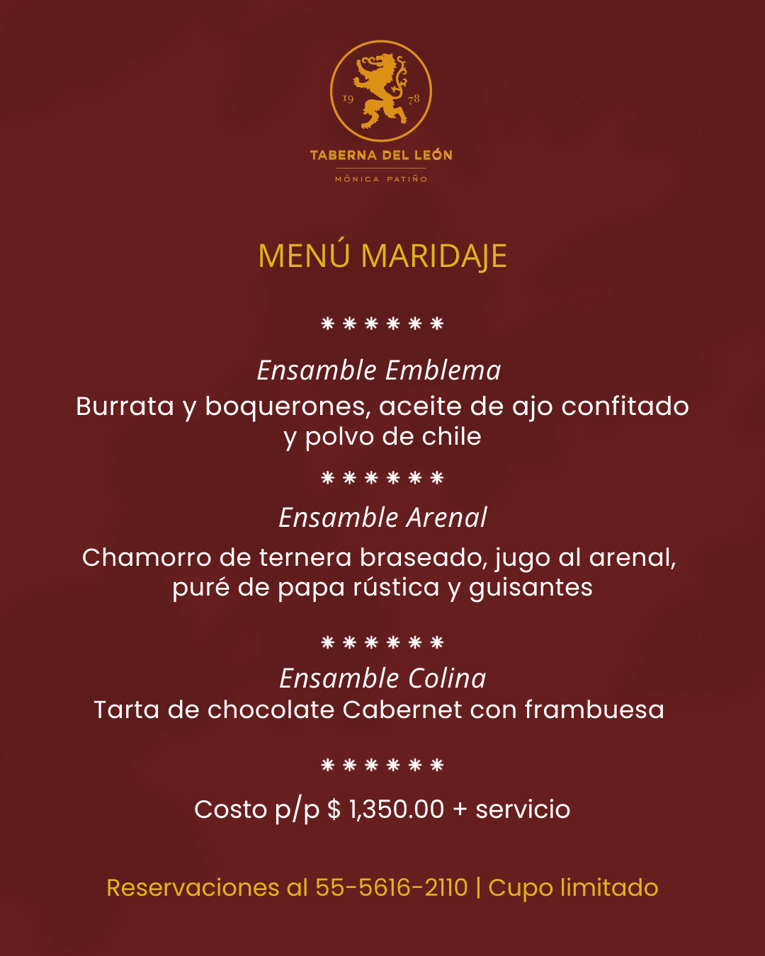 Menú restaurante granate con texto dorado