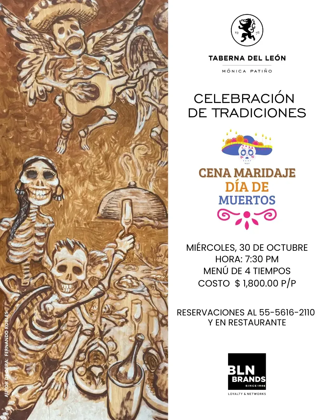 Poster for Celebración de Tradiciones and CINE MARIAJE DÍA DE MUERTOS, with skeleton art on the left.