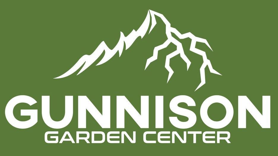 green and white gunnison garden center logo with mountain and roots