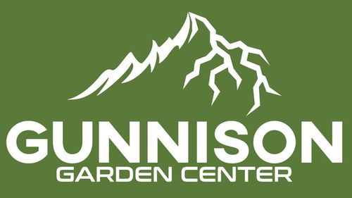 green and white gunnison garden center logo with mountain and roots