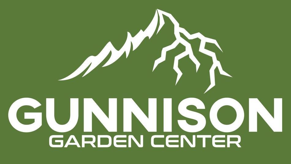 green and white gunnison garden center logo with mountain and roots