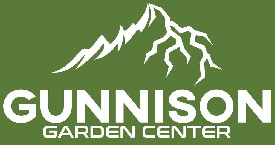 green and white gunnison garden center logo with mountain and roots