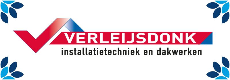 Logo voor installatie- en dakbedekkingsbedrijf Verleijsdonk: rood-blauw vinkje en tekst.